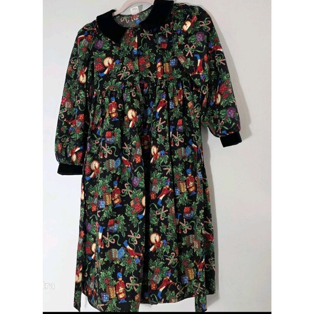 Therese Childs Christmas Dress Sz 10 Xmas Design Y2k Velvet Collar Holiday
